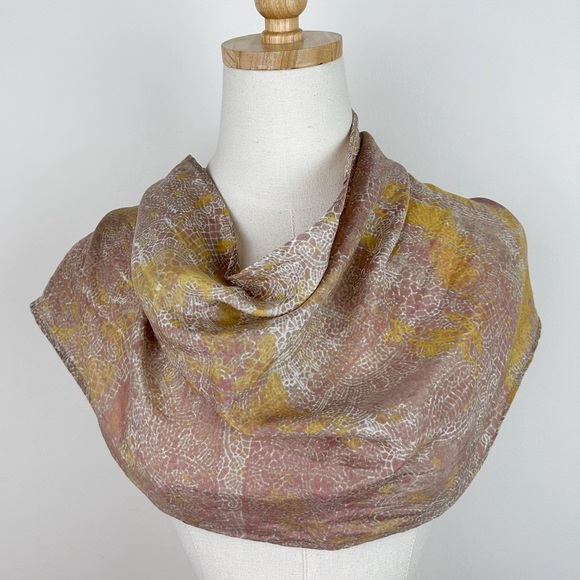 Silk Pink and Yellow Printed Scarf - Picture 3 of 8